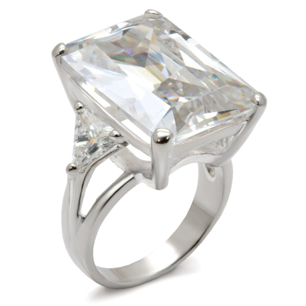 21214 - High-Polished 925 Sterling Silver Ring with AAA Grade CZ  in Clear - Alamode