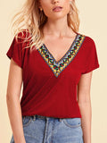 V-Neck Short Sleeve T-Shirt - Trendsi - Flyclothing LLC