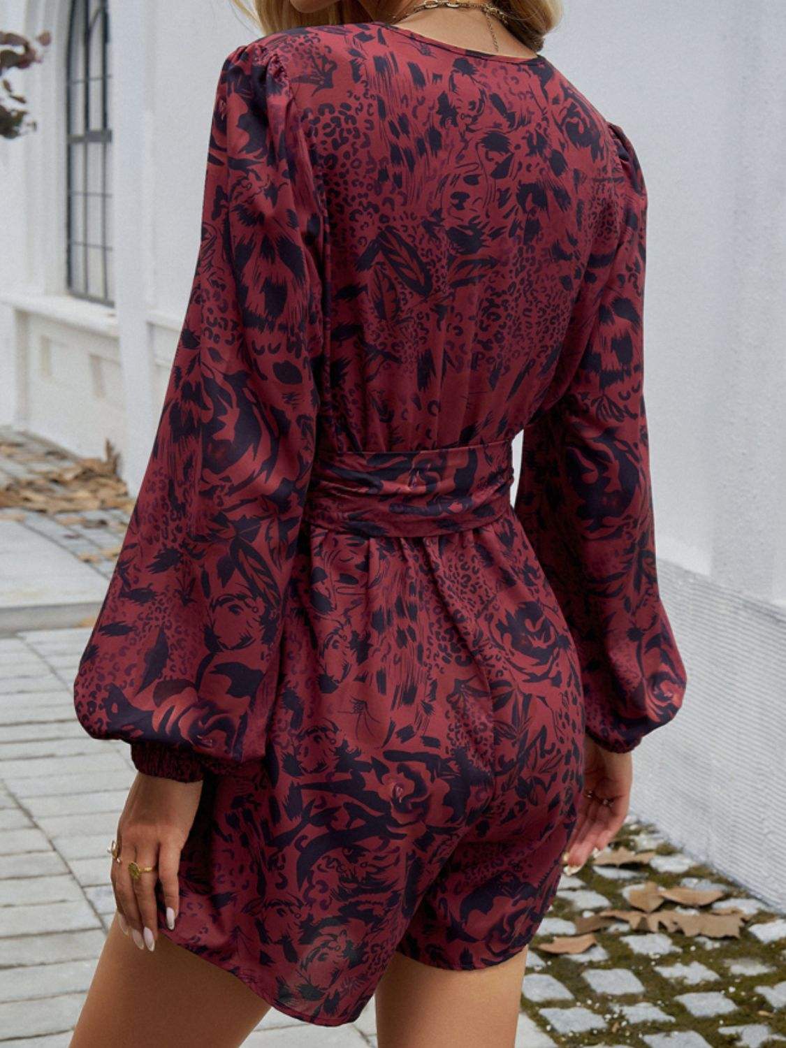 Devine Tied Surplice Long Sleeve Romper - Trendsi - Flyclothing LLC