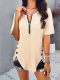 Half Zip Half Sleeve T-Shirt - Trendsi - Flyclothing LLC