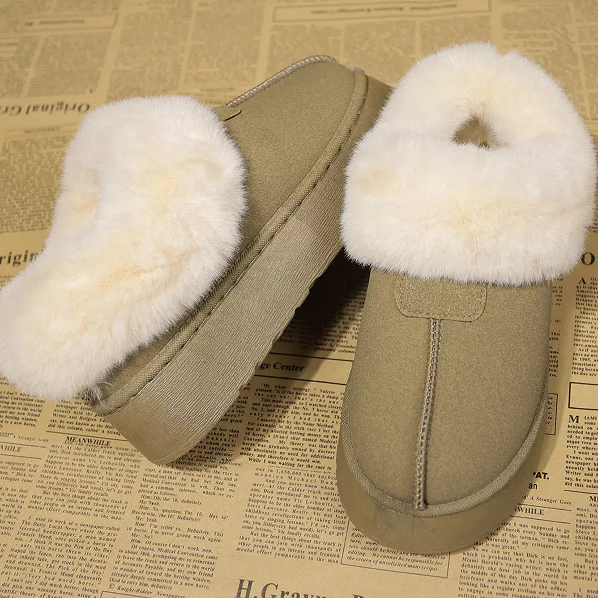 Fuzzy Trim Platform Boots - Trendsi - Flyclothing LLC
