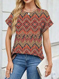 Printed Round Neck Short Sleeve Top - Trendsi - Flyclothing LLC