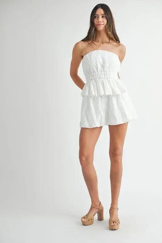 MABLE Floral Eyelet Lace Tube Top and Short Set - Trendsi - Flyclothing LLC