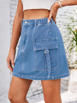 Pocketed Buttoned Denim Skirt - Trendsi - Flyclothing LLC