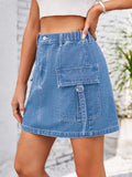 Pocketed Buttoned Denim Skirt - Trendsi