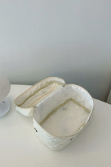 Bow Embroidered Quilted Storage Bag with Zip - Trendsi