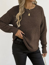Textured Knit Relaxed Fit Round Neck Sweater - Trendsi - Flyclothing LLC
