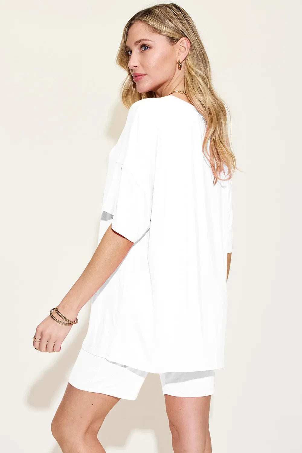 Basic Bae Bamboo Full Size V-Neck Drop Shoulder T-Shirt and Shorts Set - Trendsi - Flyclothing LLC