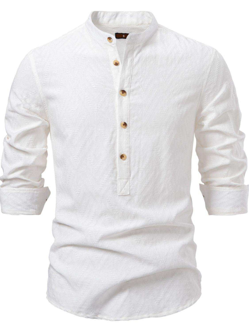 Men's Half Button Geometric Texture Collared Neck Shirt - Trendsi - Flyclothing LLC