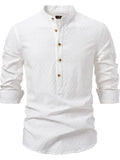 Men's Half Button Geometric Texture Collared Neck Shirt - Trendsi