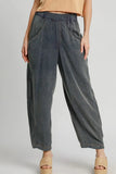 Umgee Elastic Waist Baggy Fit Pants with Pockets - Trendsi