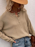 Button Detail Long Sleeve Knit Top - Trendsi - Flyclothing LLC