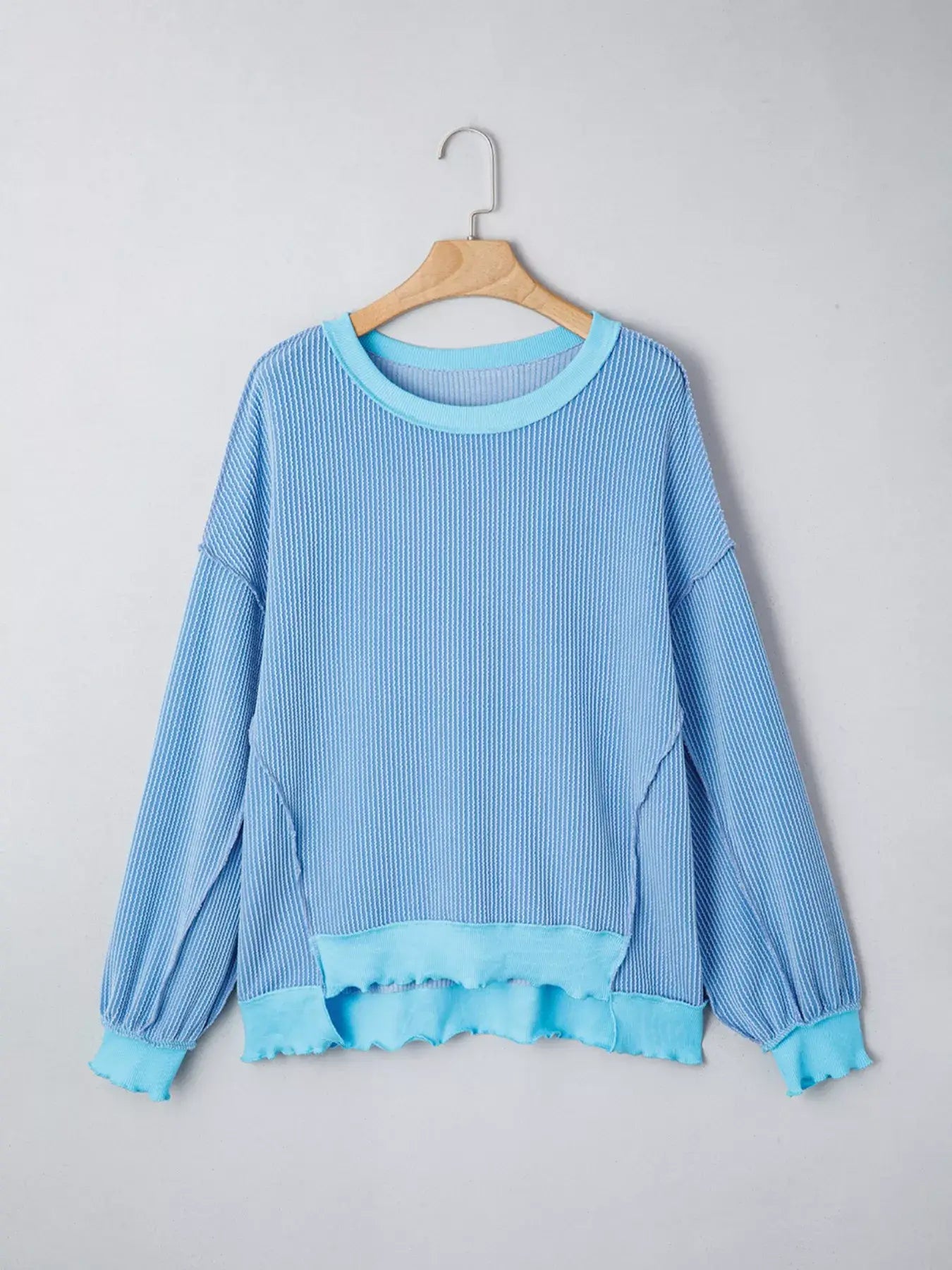 Twisted Rib Uneven Hem Drop Shoulder Loose Knit Top - Trendsi - Flyclothing LLC