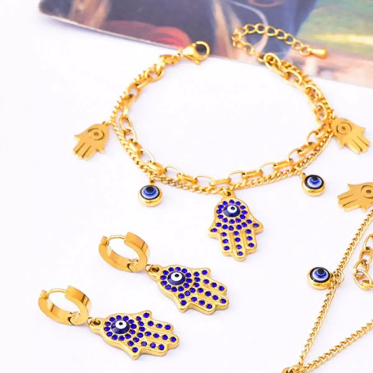 18K Gold-Plated Hand Charm Jewelry Set - Trendsi - Flyclothing LLC