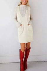 Lovelet Pocketed V-Neck Mini Sweater Overall Dress - Trendsi - Flyclothing LLC