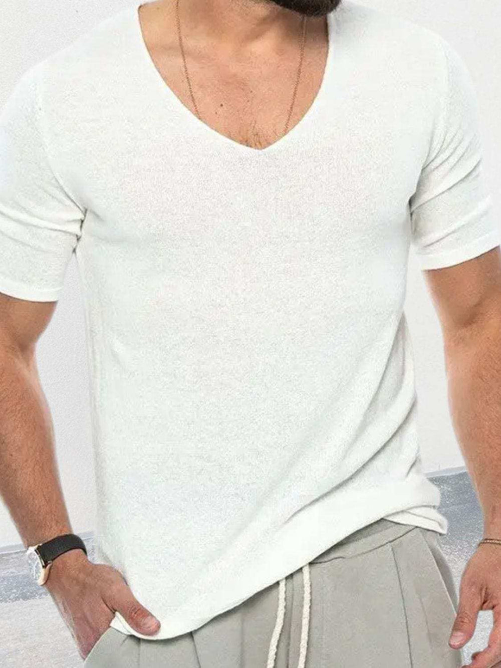 Men's V-Neck Short Sleeve T-Shirt - Trendsi - Flyclothing LLC