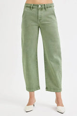 RISEN Full Size Tummy Control High Rise Crop Barrel Jeans Plus Size - Trendsi - Flyclothing LLC