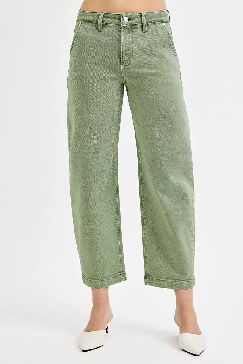 RISEN Full Size Tummy Control High Rise Crop Barrel Jeans Plus Size - Trendsi - Flyclothing LLC