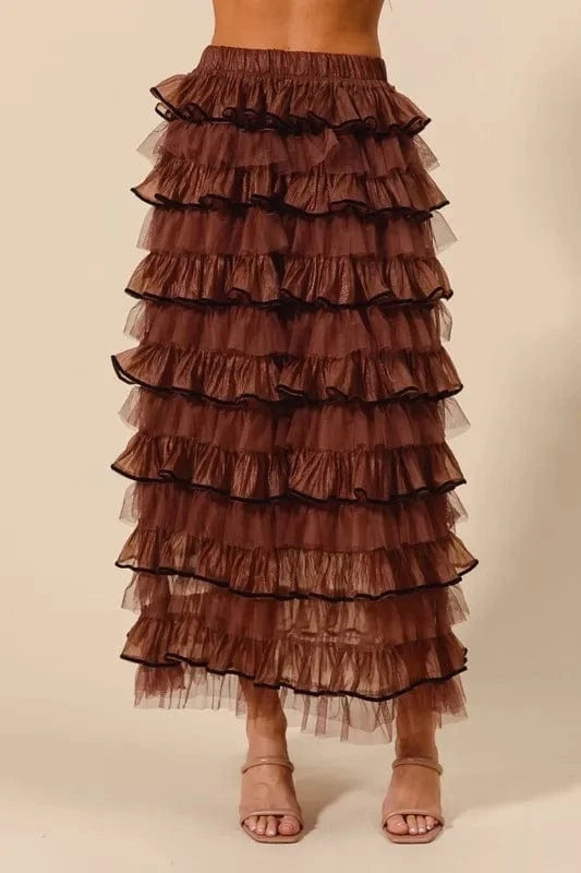SO ME Layered Ruffled Tulle Maxi Skirt - Trendsi