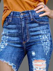 Raw Hem Distressed Bootcut Jeans - Trendsi
