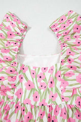 Floral Print Square Neck Ruffled Cap Sleeve Maxi Dress - Trendsi - Flyclothing LLC