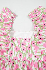 Floral Print Square Neck Ruffled Cap Sleeve Maxi Dress - Trendsi - Flyclothing LLC