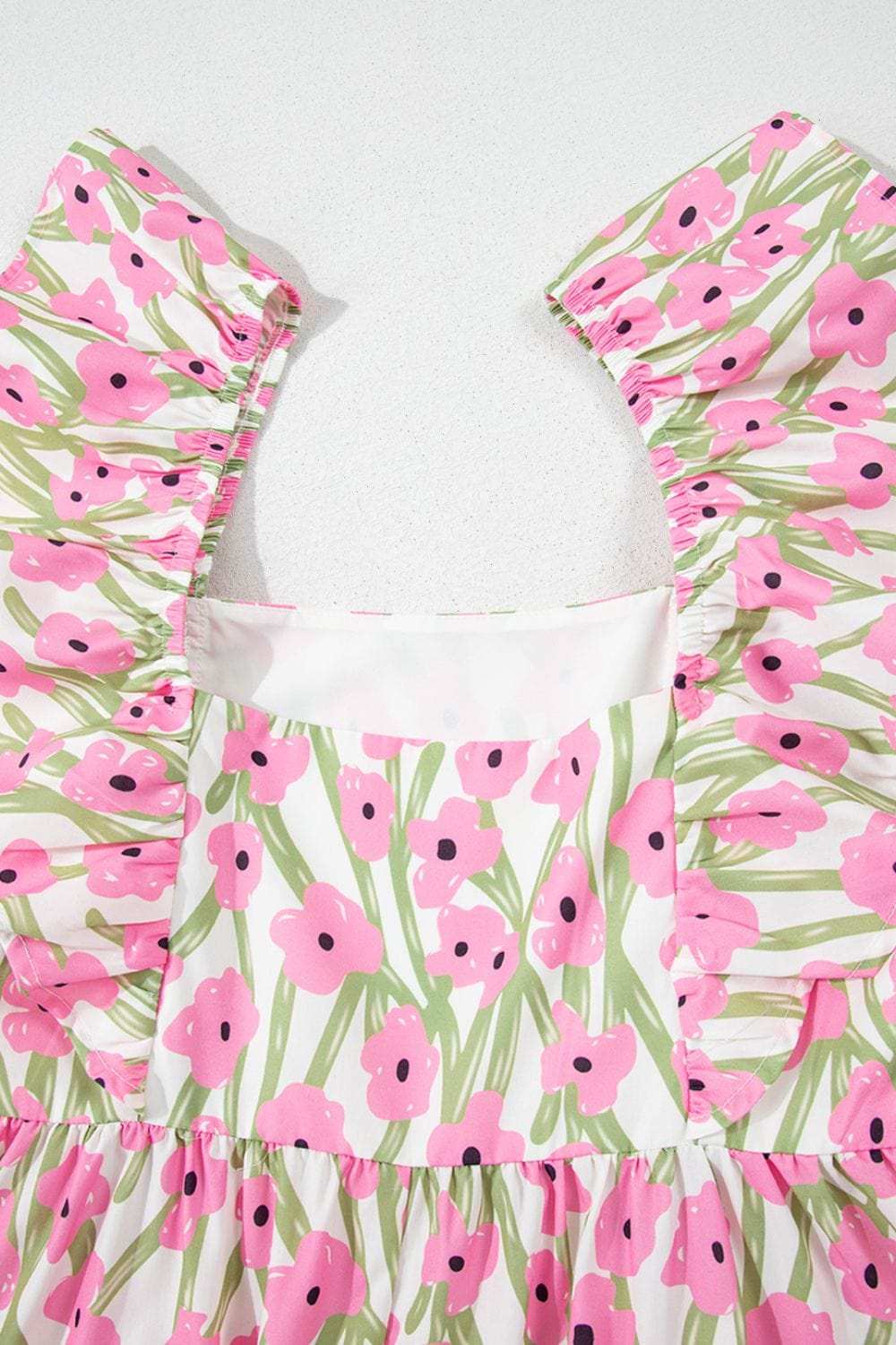 Floral Print Square Neck Ruffled Cap Sleeve Maxi Dress - Trendsi - Flyclothing LLC