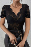 Lace V-Neck Short Sleeve Top - Trendsi - Flyclothing LLC