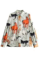 Off To The Races Horse Print Blouse - Mint - Lil Bee's Bohemian - Flyclothing LLC