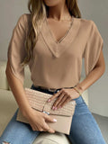 V-Neck Short Sleeve Blouse - Trendsi - Flyclothing LLC