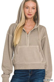 Zenana Fleece Pigment Dye Half Zip Kangaroo Pocket Hoodie - Trendsi - Flyclothing LLC