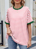 Striped Round Neck Half Sleeve T-Shirt - Trendsi - Flyclothing LLC