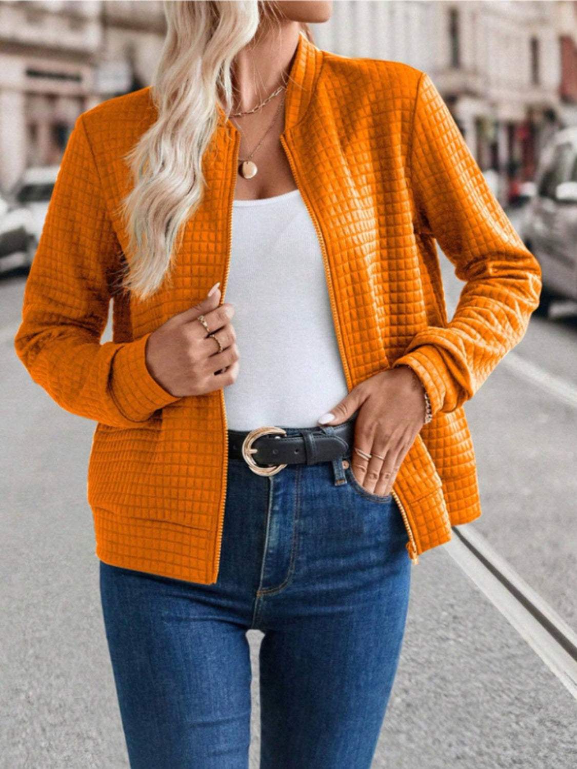Zip Up Long Sleeve Jacket - Trendsi - Flyclothing LLC