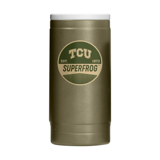 TCU 12oz Badge Powdercoat SlimCan Coolie - Logo Brands - Flyclothing LLC