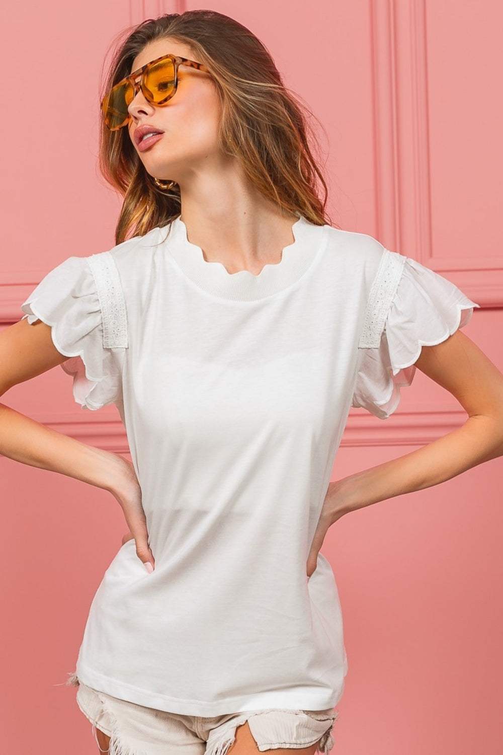 BiBi Scallop Edged Lace Trim Top - Trendsi - Flyclothing LLC