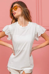 BiBi Scallop Edged Lace Trim Top - Trendsi - Flyclothing LLC