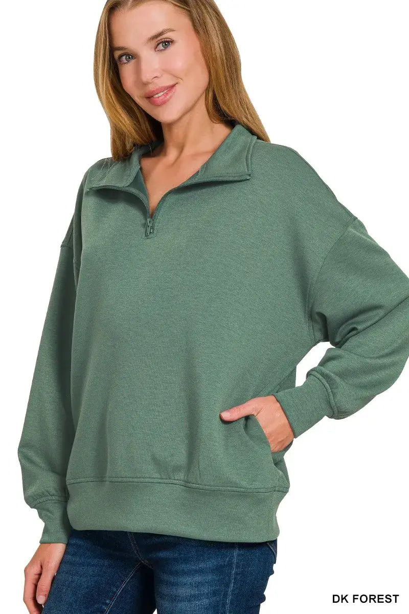 Zenana Scuba Quarter-Zip Sweatshirt - Trendsi - Flyclothing LLC