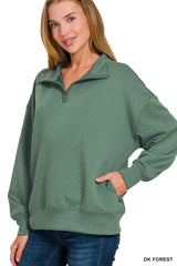Zenana Scuba Quarter-Zip Sweatshirt - Trendsi - Flyclothing LLC