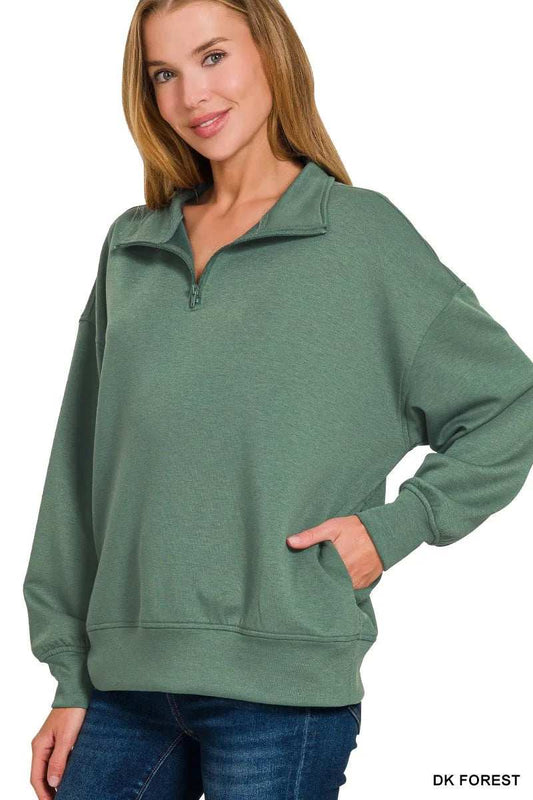 Zenana Scuba Quarter-Zip Sweatshirt - Trendsi - Flyclothing LLC