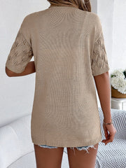 Openwork Open Front Short Sleeve Cardigan - Trendsi