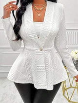 One Button Textured Peplum Cardigan - Trendsi - Flyclothing LLC