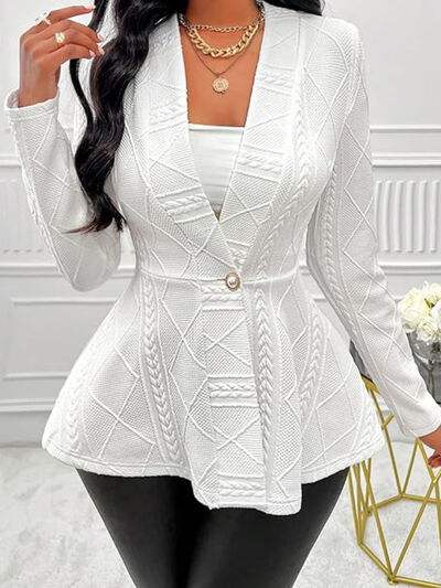 One Button Textured Peplum Cardigan - Trendsi - Flyclothing LLC