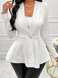 One Button Textured Peplum Cardigan - Trendsi