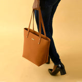 Era Vegan Leather Tote - Tan Brown - Classy Leather Bags - Flyclothing LLC