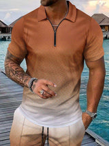 Men's Full Size Gradient Collared Neck Top and Shorts Set Plus Size - Trendsi - Flyclothing LLC