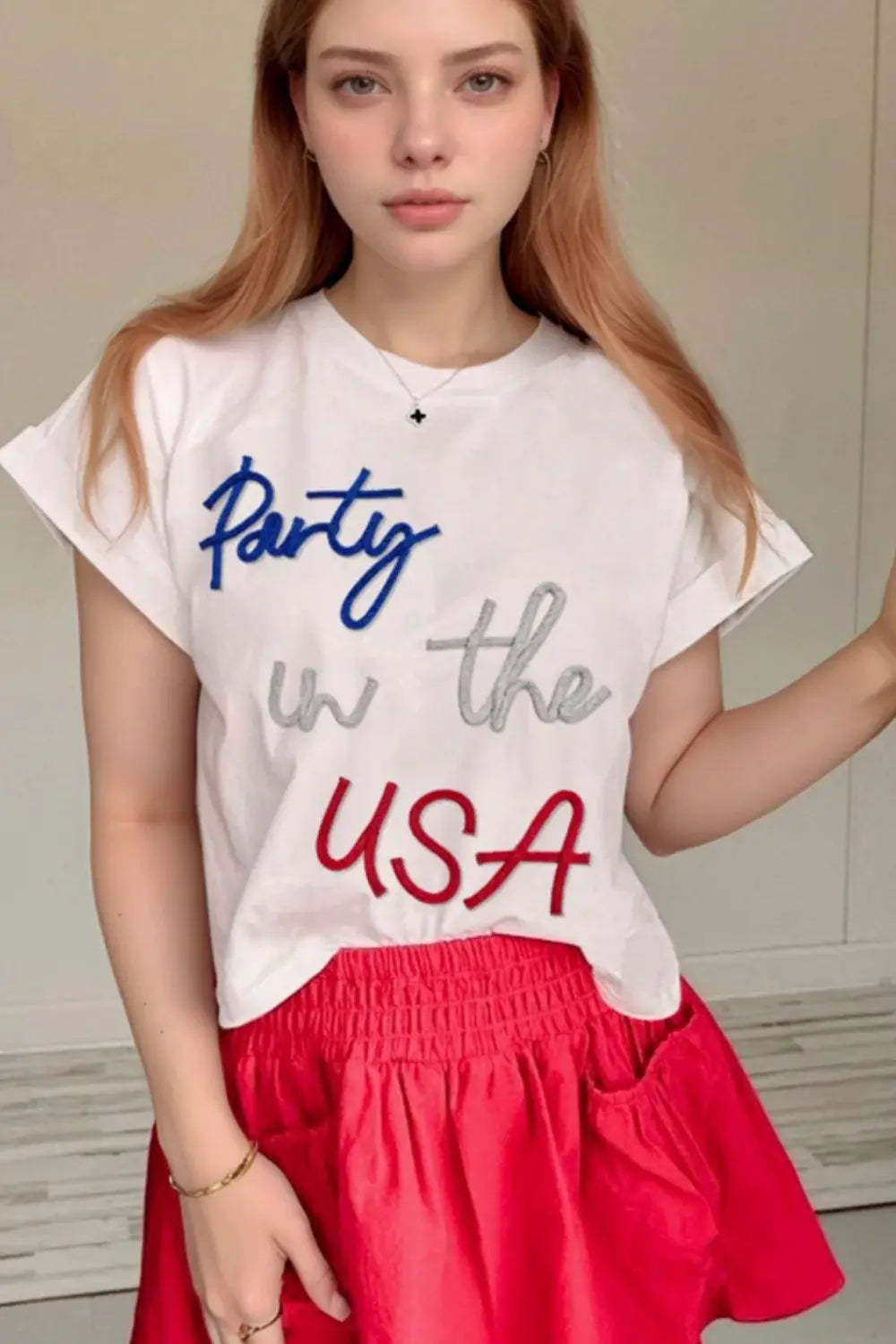 Letter Round Neck Short Sleeve T-Shirt - Trendsi - Flyclothing LLC