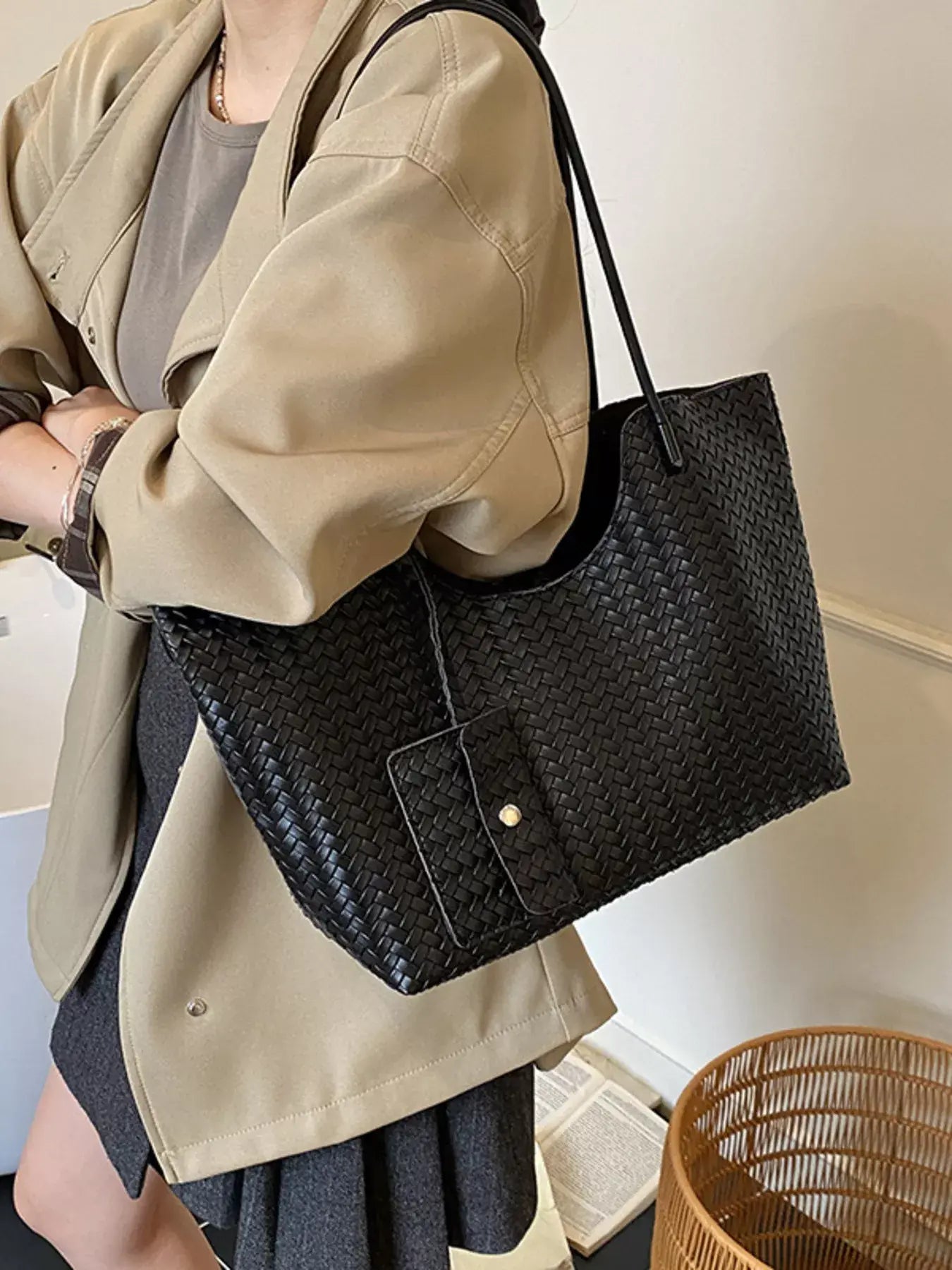 Woven Texture Large Capacity Tote Bag - Trendsi - Flyclothing LLC