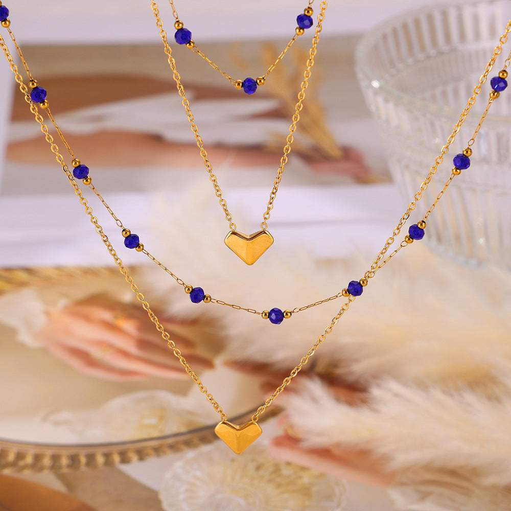 Titanium Steel Section Crystal Double-Layered Necklace - Trendsi - Flyclothing LLC