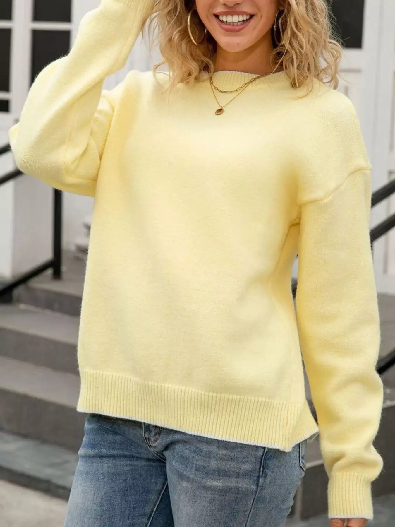 Bow-Back Round Neck Sweater - Trendsi - Flyclothing LLC