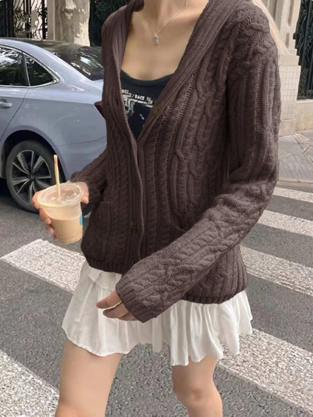 Cable Knit Button Up Cardigan - Trendsi - Flyclothing LLC